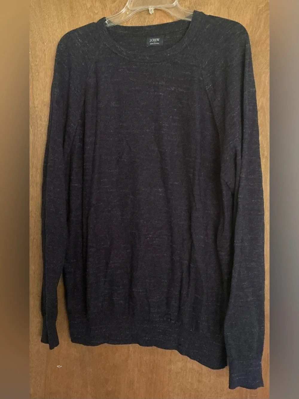 J.Crew Men Navy Blue Heathered Cotton Raglan Crewneck Pullover Sweater L/XL Prep